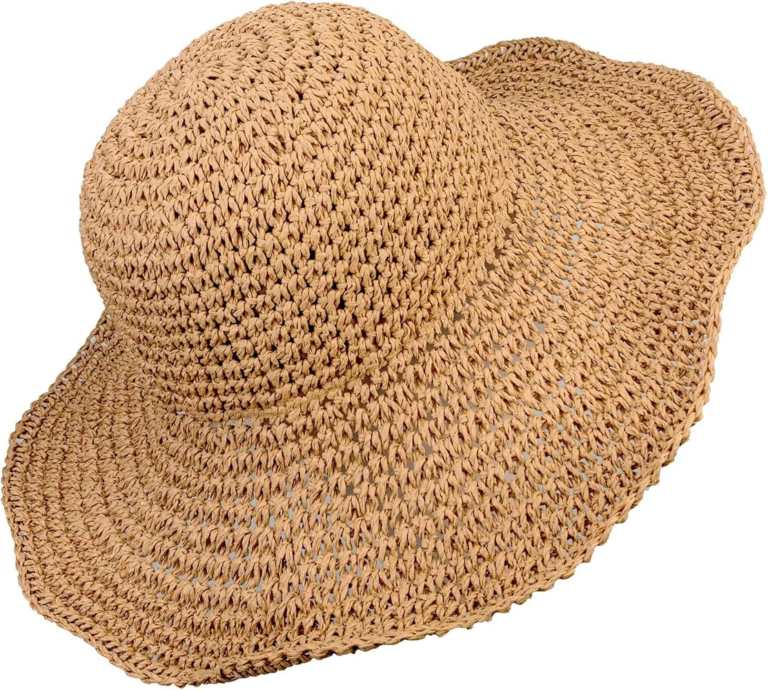 Women Crochet Floppy Straw Hat Soft Beach Sun Hat Travel Large Lady Bucket Hat Summer Foldable Me... | Amazon (US)