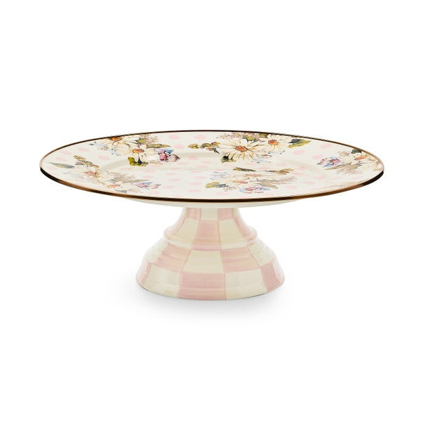 MacKenzie-Childs Wildflowers Pink Large Pedestal Platter | MacKenzie-Childs