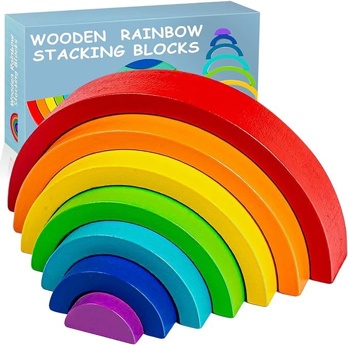 Wooden Rainbow Stacking Toy, Wood Rainbow Stacker Arch Game, Montessori Arch Bridge Rainbow Build... | Amazon (US)