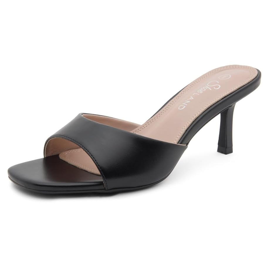 Shoe Land Women's Low Heels Stiletto Heeled Slides, Open Toe One Band Slip-On Heeled Mules – Dr... | Amazon (US)