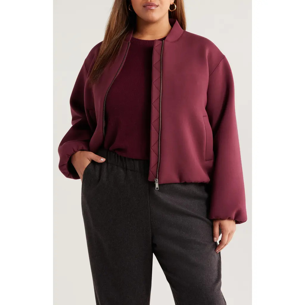 Nordstrom Scuba Knit Bomber Jacket in Burgundy Royale at Nordstrom Rack, Size 3X | Nordstrom Rack