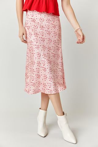 Sandey Satin Heart Print Midi Skirt | Francesca's