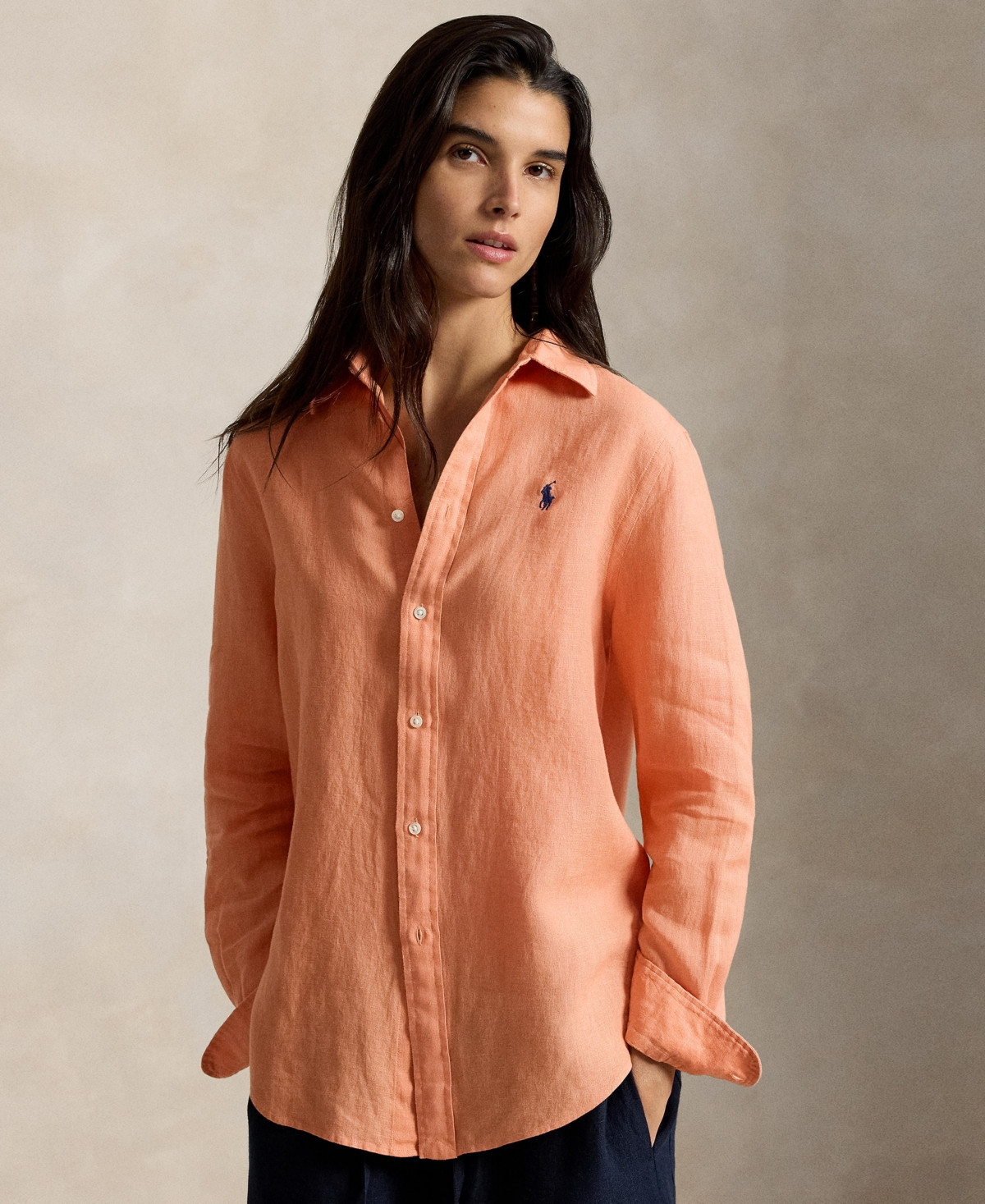 Polo Ralph Lauren Women's Classic-Fit 100% Linen Shirt - Pastel Coral | Macy's