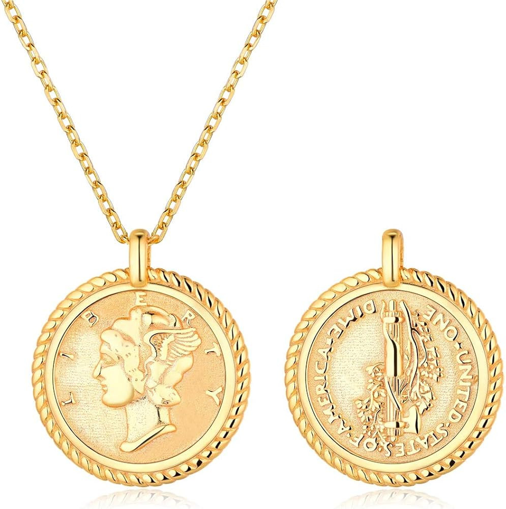 ChicSilver Coin Necklace Sterling Silver Vintage Round Circle Disc Dainty Coin Pendant Necklaces ... | Amazon (US)