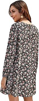 Milumia Women's Vintage Boho Floral Print Long Sleeve A Line Casual Short Dress | Amazon (US)