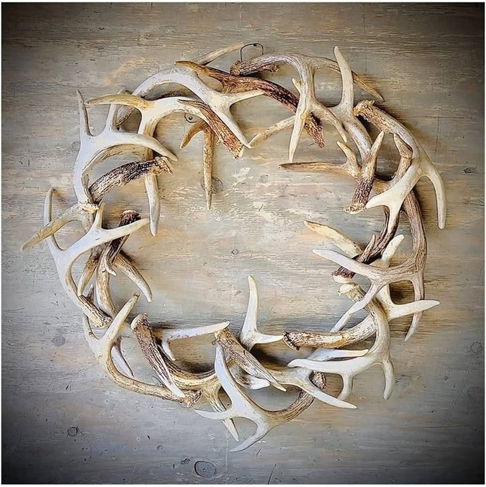 Longaoa Christmas Deer Antlers Wreath for Front Door Porch Handmade Rustic Farmhouse Resin Antler... | Amazon (US)