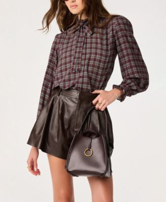 Astr the Label Women's Alyssa Mock Neck Top - Eggplant Plaid | Macy's