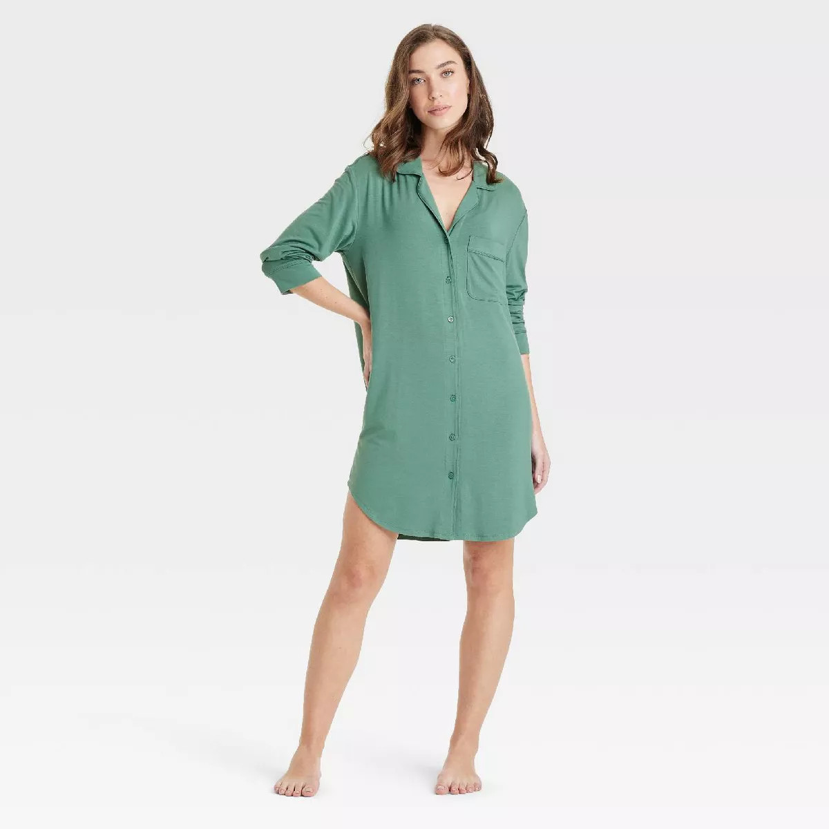 Women's Cloud Knit Notch Collar Long Sleeve NightGown - Auden™ | Target