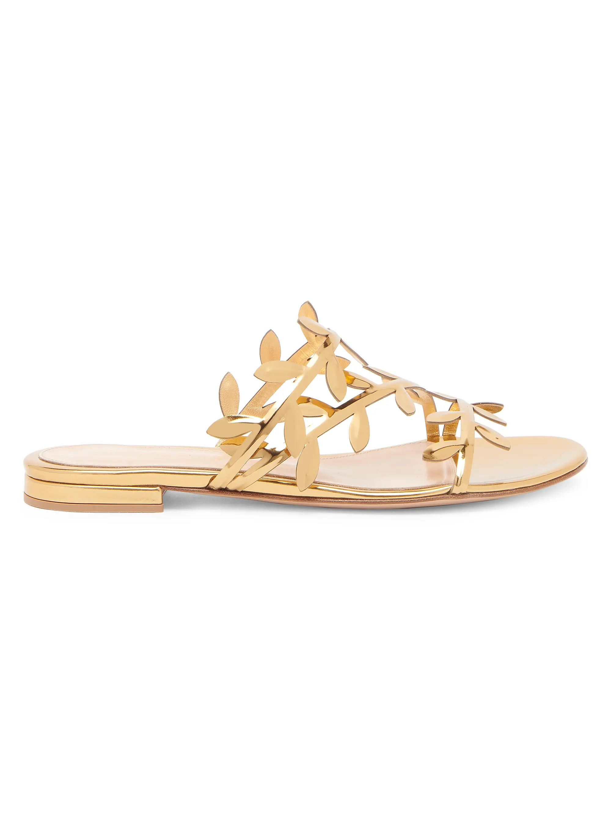 Leaf Metallic Leather Flat Sandals | Saks Fifth Avenue