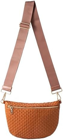 Woven Crossbody Bag for Women, Checkered PU Bum Bag Sling Purse with Adjustable Strap for Travel,... | Amazon (US)