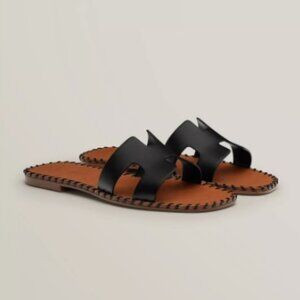 Hermes Oran Black Leather Braided Sandal Size 10 EU 40 With Box Flat Slides | Poshmark