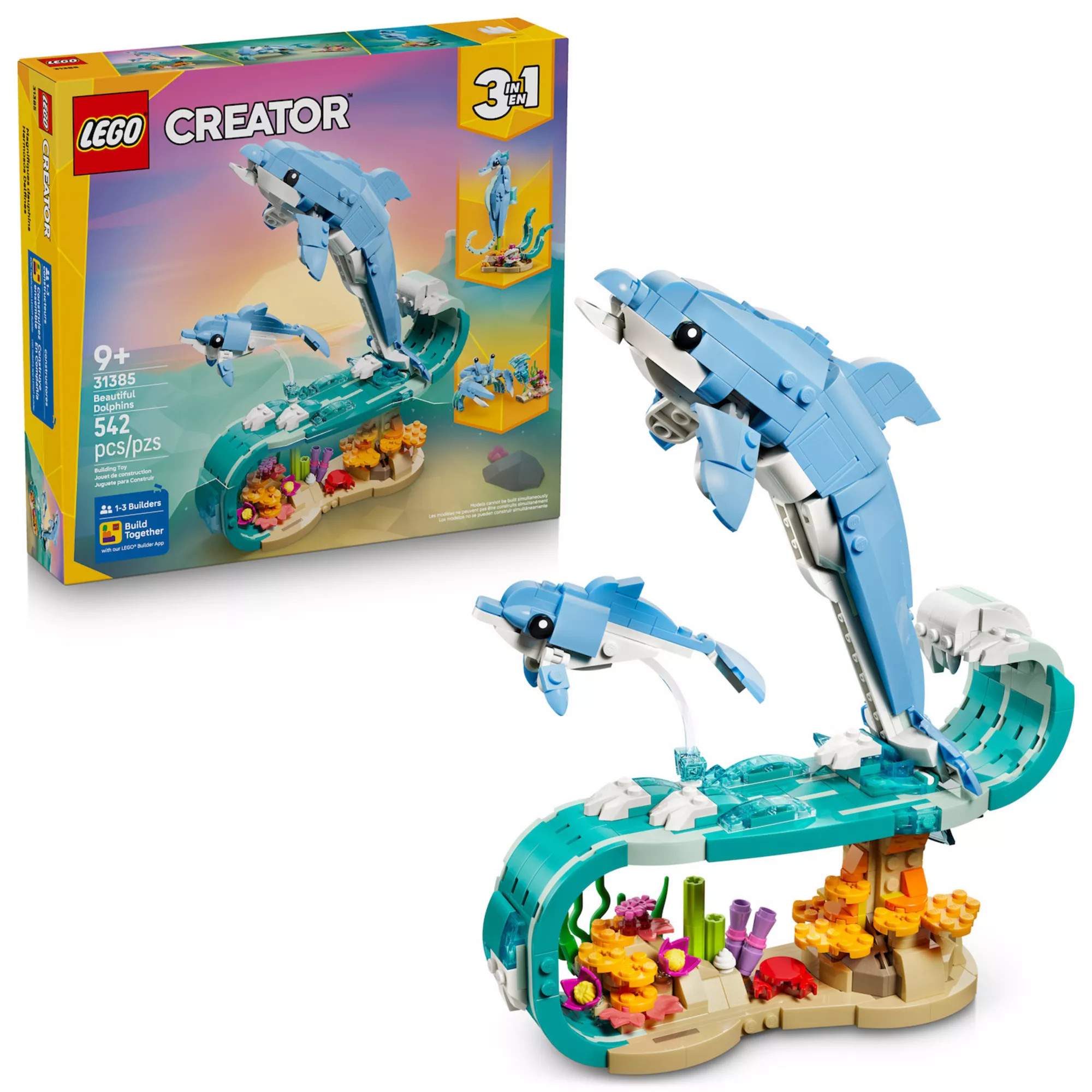 LEGO Creator 3-in-1 Beautiful Dolphins 31385 Building Kit (542 Pieces) | Kohl's