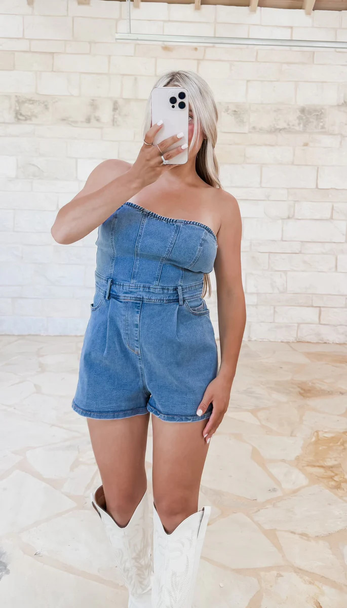 Blake Denim Strapless Romper | CK Squared Boutique
