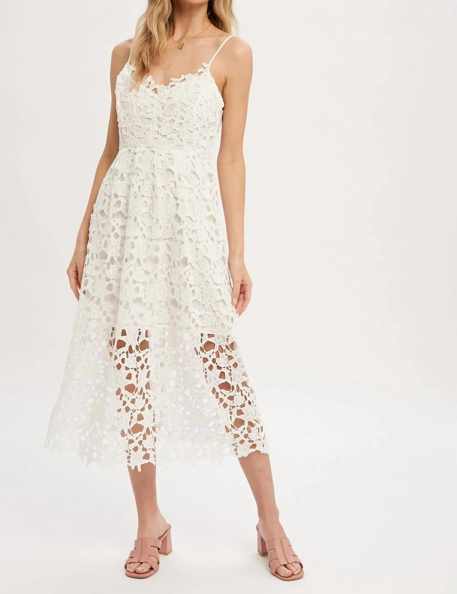 Crochet Lace Midi Dress In White | Shop Simon