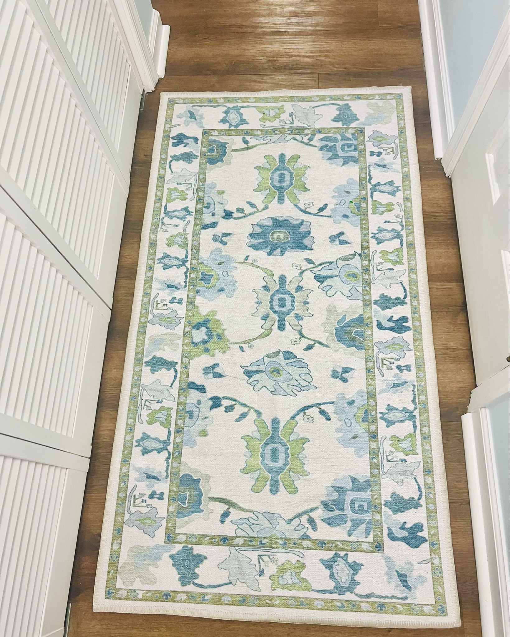 Blue & Green Oushak Rug 🩵💚 loving this hallway rug from Fame Rugs! Just ordered the full sized one as well for our living room 

#LTKHome