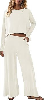 Panadila Womens Oversized Lounge Sets 2 Piece Matching Pajama Sets Long Sleeve Crop Top and Wide ... | Amazon (US)