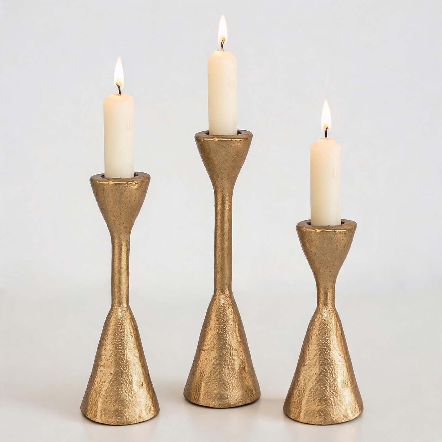 Set of 3 Cast Iron Gold Taper Candle Holders Vintage Christmas Decor | Amazon (US)