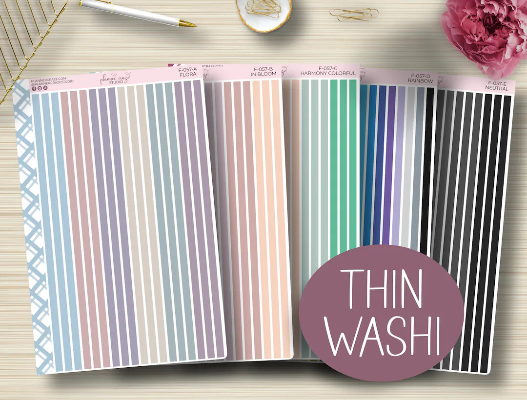 Thin Washi Strip Planner Stickers, Header, Flora, Erin Condren, ECLP, EC, Vertical, Hourly, Happy... | Etsy (US)