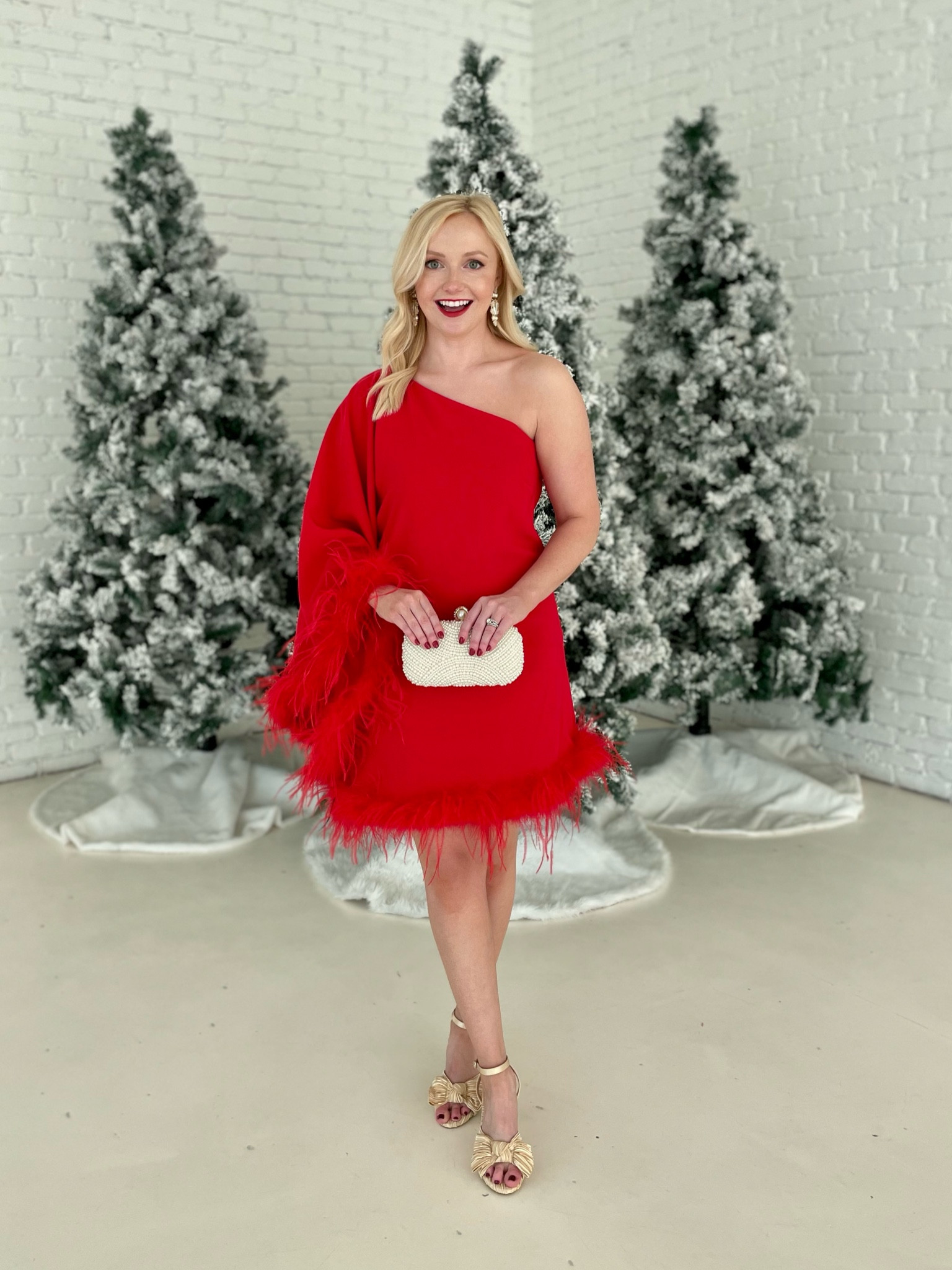 Wearing a 0 | red dress, holiday dress, holiday outfit, holiday party outfit, winter wedding guest dress, wedding guest dress, feather dress 

#LTKstyletip #LTKHoliday #LTKSeasonal