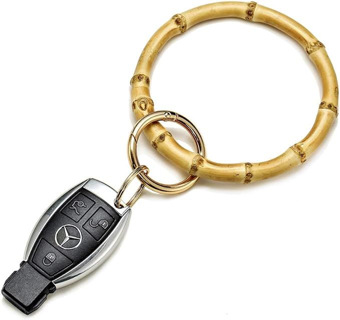 Ido4U Key Ring Bracelet Natural Bamboo Wristlet Keychain Bracelet Bangle for Women Holder with 3.... | Amazon (US)