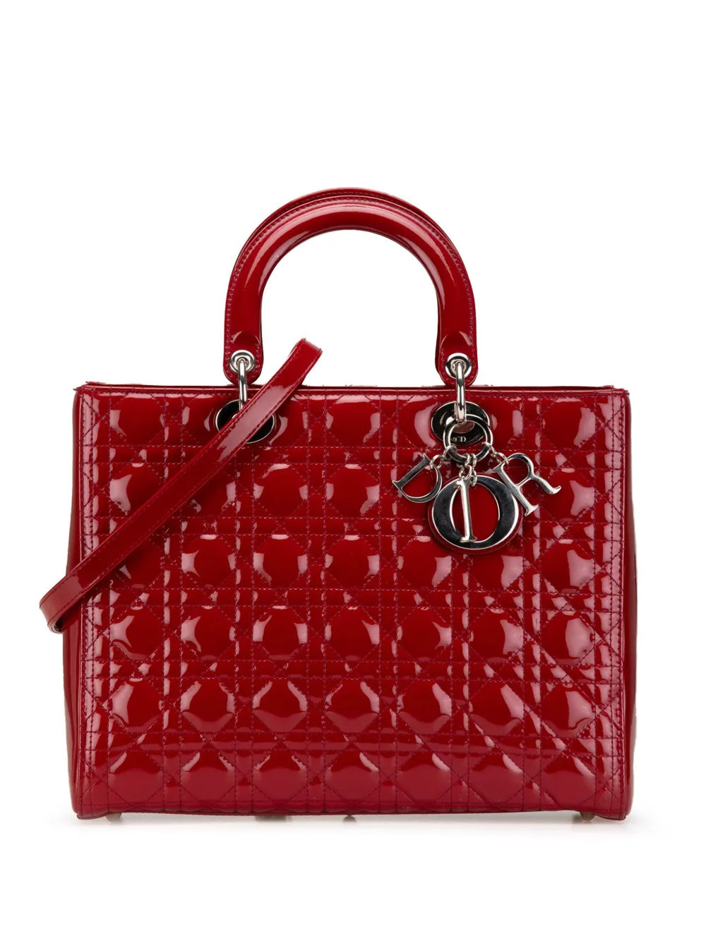 Christian Dior Pre-Owned 2013 Large Patent Cannage Lady Dior satchel - Red | Farfetch Global