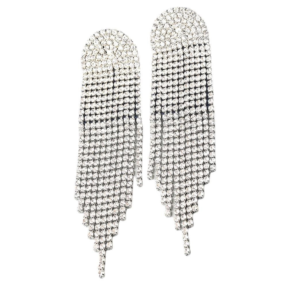 Shiny Rhinestone Crystal Chandelier Tassel Earrings Long Statement Chain Dangle Drop Earrings Jew... | Walmart (US)