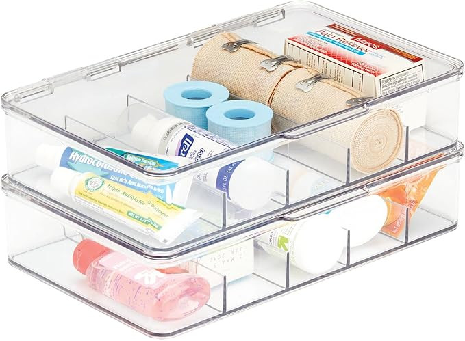 mDesign Plastic Divided First Aid Storage Box Kit with Hinge Lid for Bathroom, Cabinet, Closet - ... | Amazon (US)