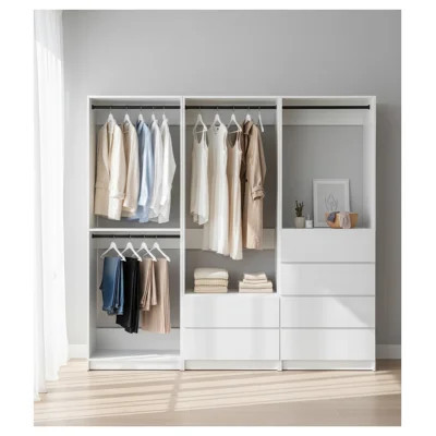Prosper White Freestanding Walk-In Wood Closet System, Modular Storage Organizer with Shelving and Hanging Rods | Wayfair North America