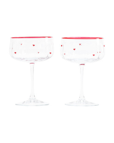 2pk Embossed Colored Hearts Coupe Glasses | TJ Maxx