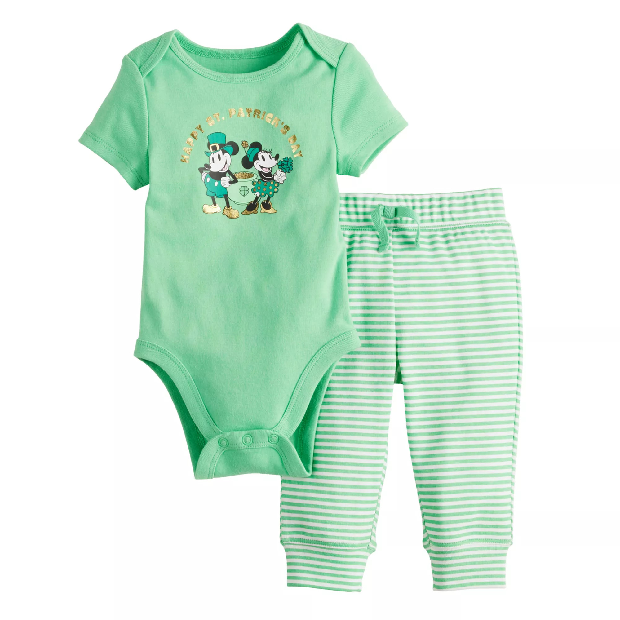 Disney's Mickey and Minnie Baby St. Patrick's Day Short Sleeve Bodysuit And Pant Sets by Jumping ... | Kohl's