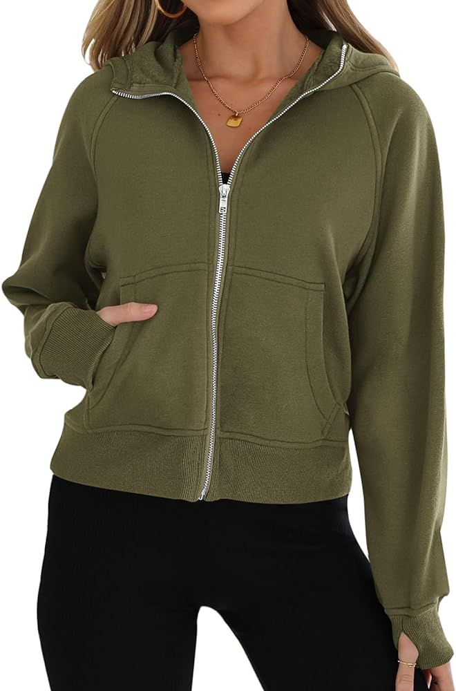 PRETTYGARDEN Womens Sweatshirt 2023 Fleece Lined Zip Up Hoodies for Women Long Sleeve Crop Tops F... | Amazon (US)