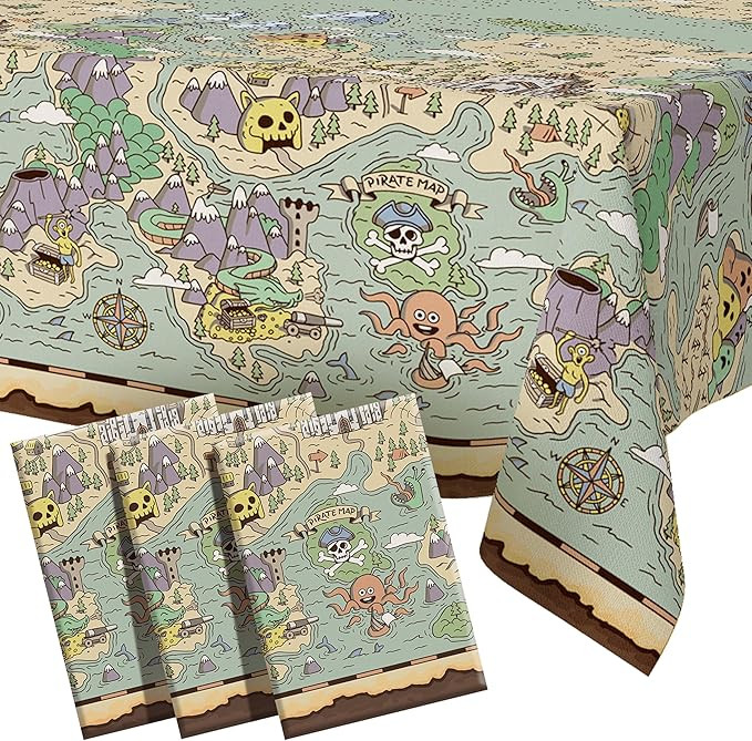 Pirate Tablecloth for Party Decor 3 Pcs – Disposable Rectangle Plastic Tablecloths with Pirate ... | Amazon (US)