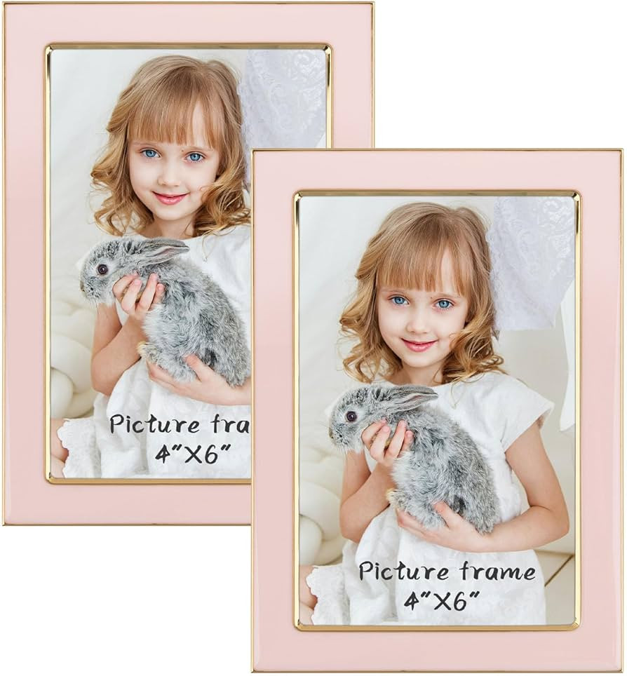 4x6 Pink Enamel Picture Frames - Metal Gold Edge - Cute Frame for 4 x 6 Inch Photos Pictures Artw... | Amazon (US)