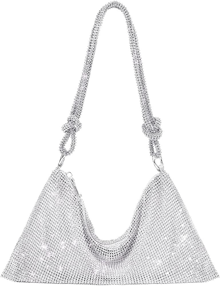 Rhinestone Purses for Women Shiny Silver Clutch Purse Chic Sparkly Evening Handbag Bling Hobo Bag... | Amazon (US)