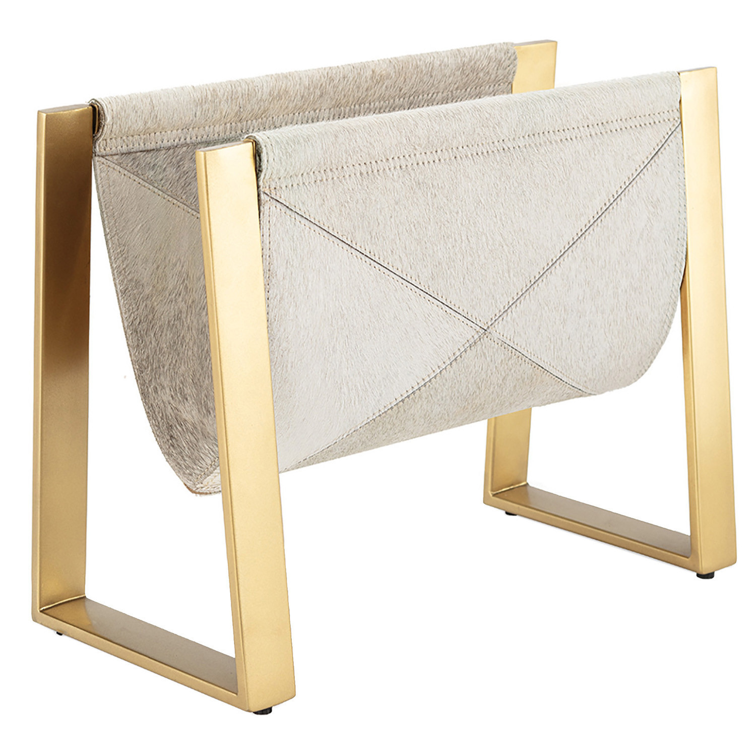 Regina Andrew Andres Hollywood Regency Brass Steel Grey Hide Magazine Rack | Kathy Kuo Home