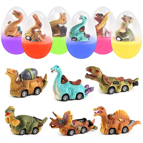 Cherislpy 6 Pack Jumbo Eggs with Dinosaur Pull Back Cars Toys Inside for Kids Boys Toddlers Easter Basket Stuffers Easter Egg Fillers | Amazon (US)