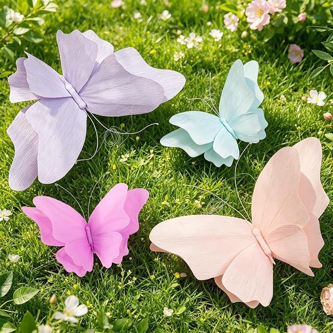 3D Hanging Butterfly Decorations, Butterfly Birthday Party Decorations, 4 Pcs Crepe Paper Butterf... | Amazon (US)