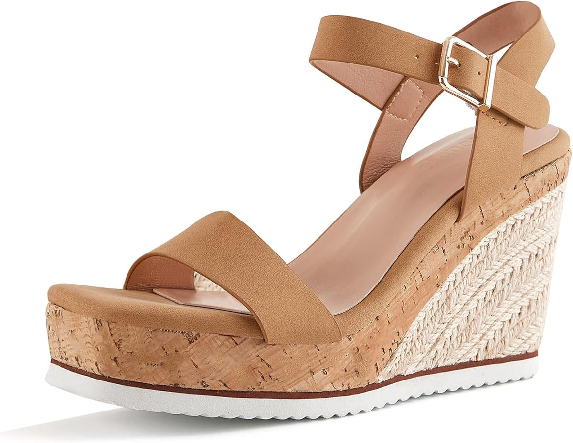 Women's Espadrille Wedge Platform Sandals Open Toe Ankle Buckle Strap Casual Summer Shoes | Amazon (US)