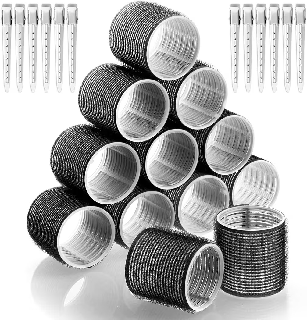 Jumbo Hair Curlers Rollers, 12Pcs Hair Roller Curlers Self Grip Holding Rollers with12 Stainless ... | Amazon (US)