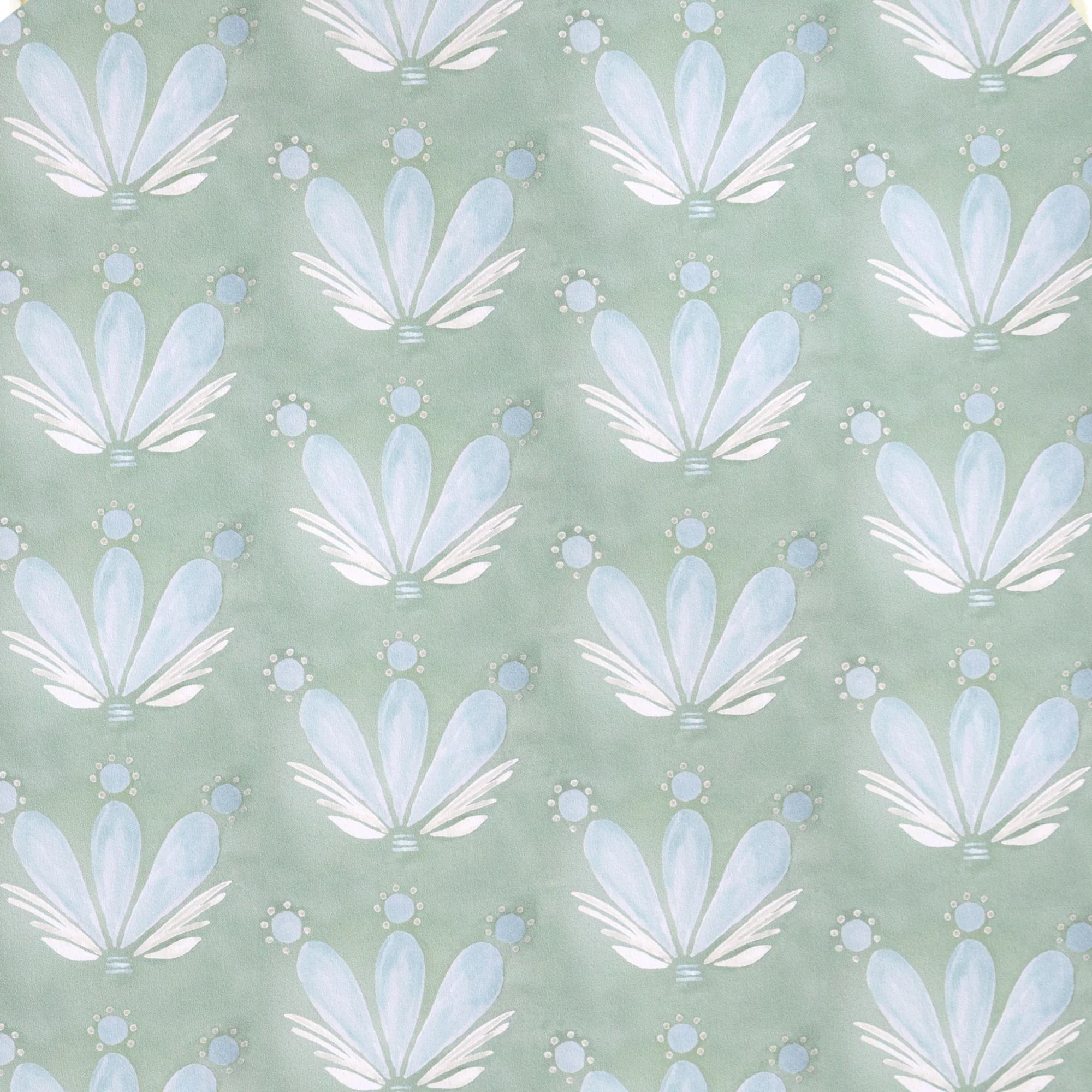 Blue & Green Drop Repeat Floral Wallpaper | Pepper