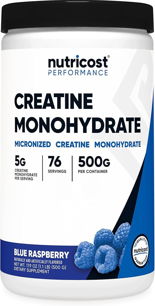 Nutricost Creatine Monohydrate Powder (Blue Raspberry), 500 Grams (1.1 LBS) | Amazon (US)