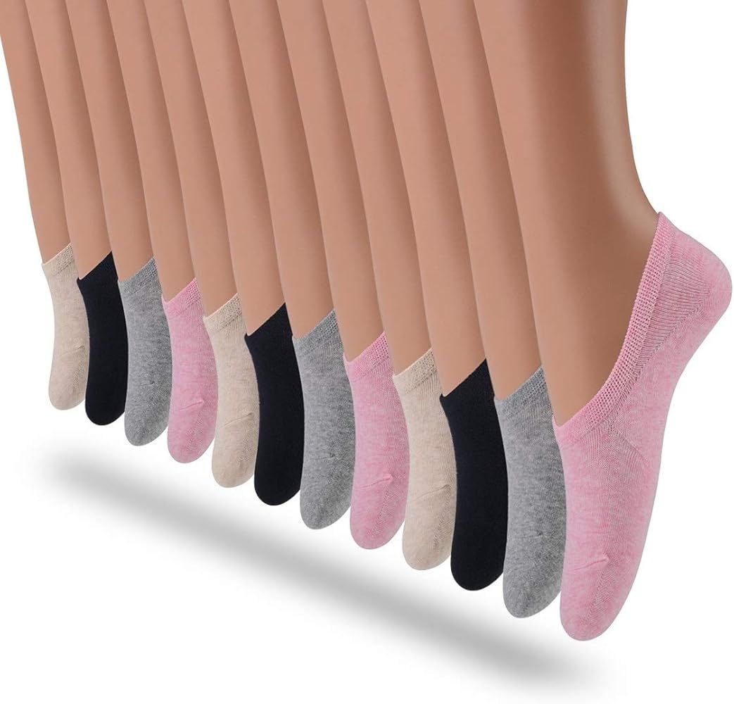 Cotton No Show Sock Women’s invisible Non Slip Flat Boat Liner Socks (Pack of 3-12) | Amazon (US)