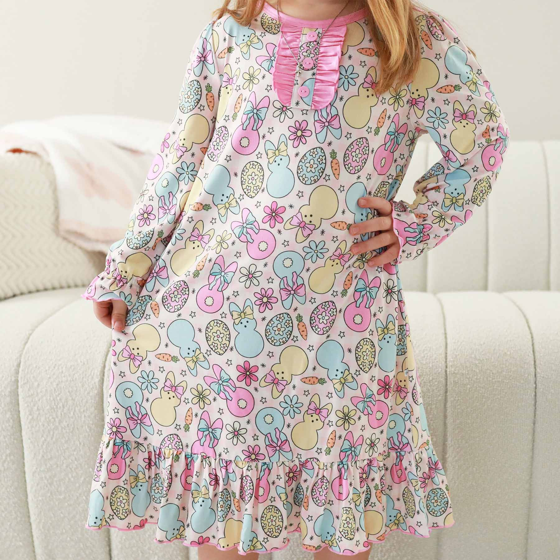 Long Sleeve Ruffle Button Nightgown | Cottontail Cuties | Caden Lane