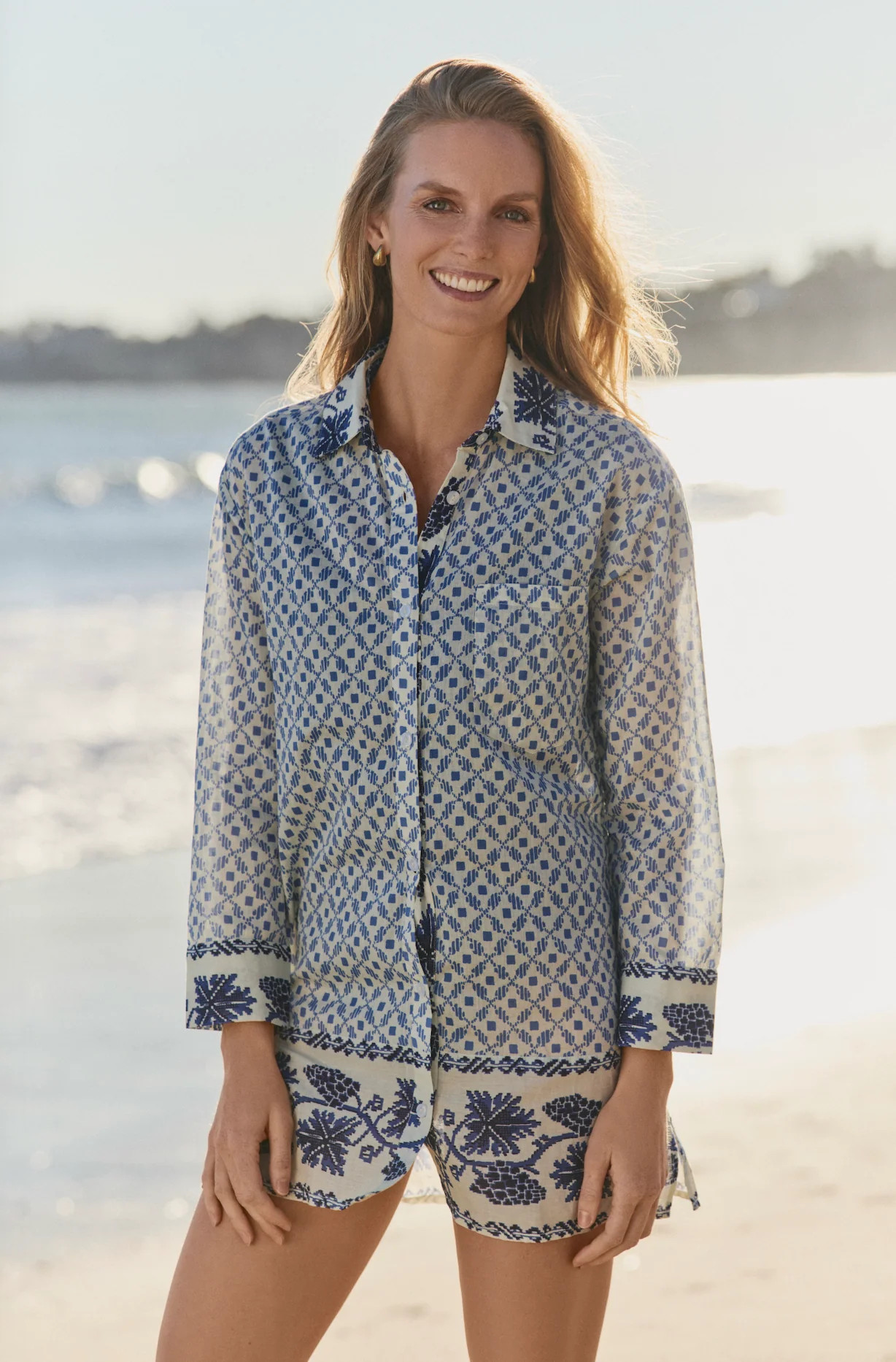 Marie Button Front Collared Shirt Dress in Santorini Dots | Hermoza