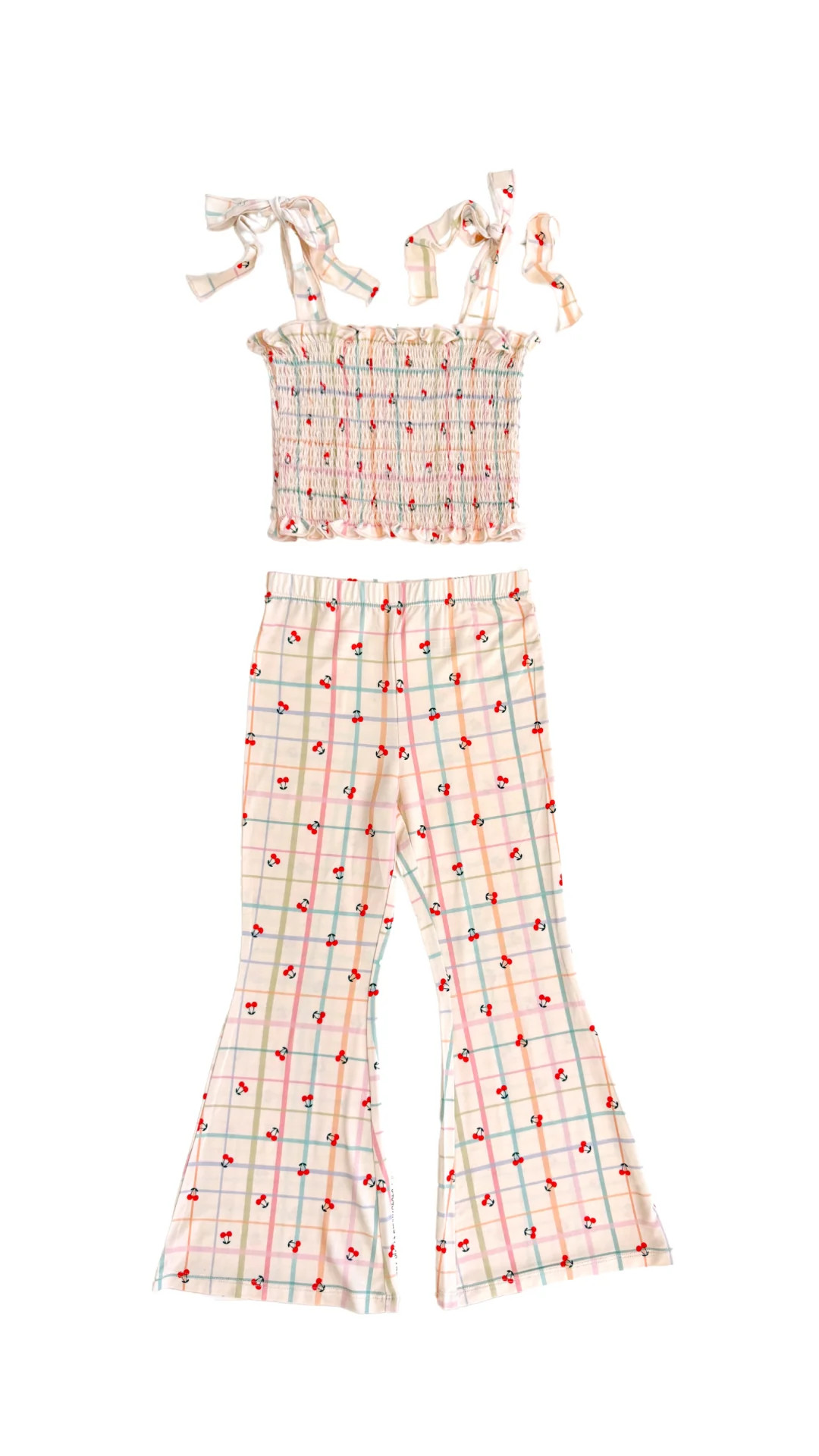 Cherry Grid Smocked Cropped Flare Set | In My Jammers