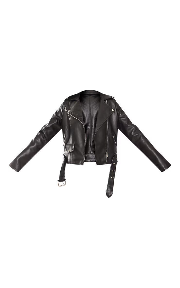 Tall Black Faux Leather Zip Detail Biker Jacket | PrettyLittleThing US