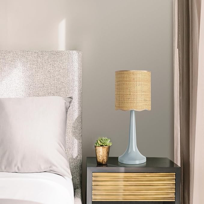 Light Blue Rattan Small Table Lamp for Bedroom, Light Blue Wicker Lamps for Bedside Nightstand, R... | Amazon (US)