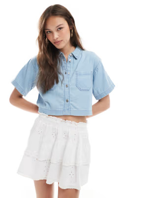 New Look boxy denim shirt in light blue | ASOS (Global)