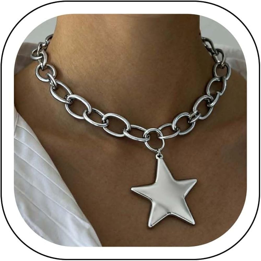Gold Chunky Star Necklace for Women Big Star Charm Pendant Statement Chain Layered Trendy Jewelry... | Amazon (US)