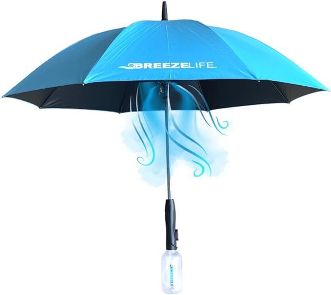 Sun Umbrella with Fan and Mister. A portable misting fan that blocks 99.9% of all UVA and UVB ray... | Amazon (US)